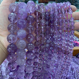 Natural Purple Amethyst Stone Beads 15'' Round DIY Loose Beads Jewelry Making