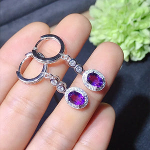 Purple Amethyst Stud Earrings 925 Sterling Silver Fine Jewelry Round Cut Crystal