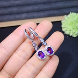 Purple Amethyst Stud Earrings 925 Sterling Silver Fine Jewelry Round Cut Crystal