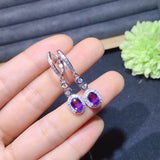 Purple Amethyst Stud Earrings 925 Sterling Silver Fine Jewelry Round Cut Crystal