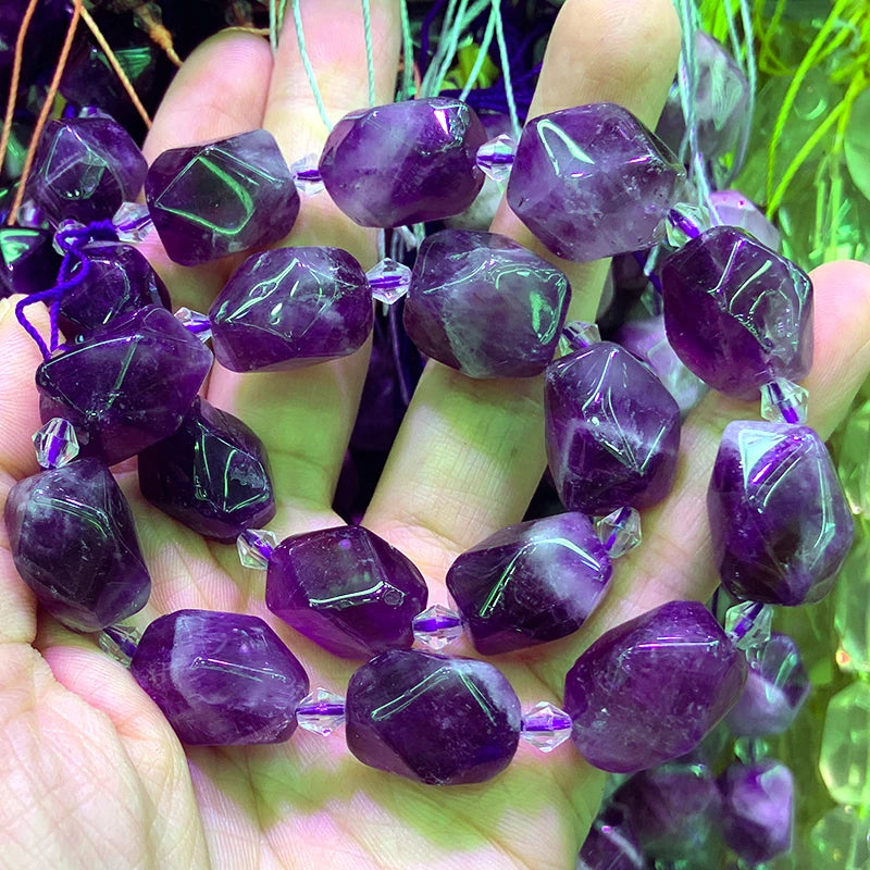 Natural Purple Amethysts Beads 15'' Faceted Irregular DIY Loose Quartz Beads