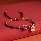 Purple Cinnabar Beauty Flower Red Rope Lucky Bangle Bracelet