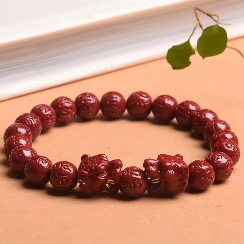 Purple Cinnabar Tiger Head Bracelet 8mm 10mm Charm Women Bangle