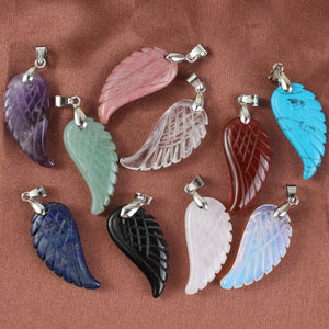 Purple Crystal Rose Pink Quartz Reiki Fluorite Stone Angel Wing Pendant