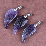 Purple Crystal Rose Pink Quartz Reiki Fluorite Stone Angel Wing Pendant