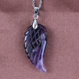 Purple Crystal Rose Pink Quartz Reiki Fluorite Stone Angel Wing Pendant