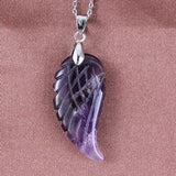 Purple Crystal Rose Pink Quartz Reiki Fluorite Stone Angel Wing Pendant