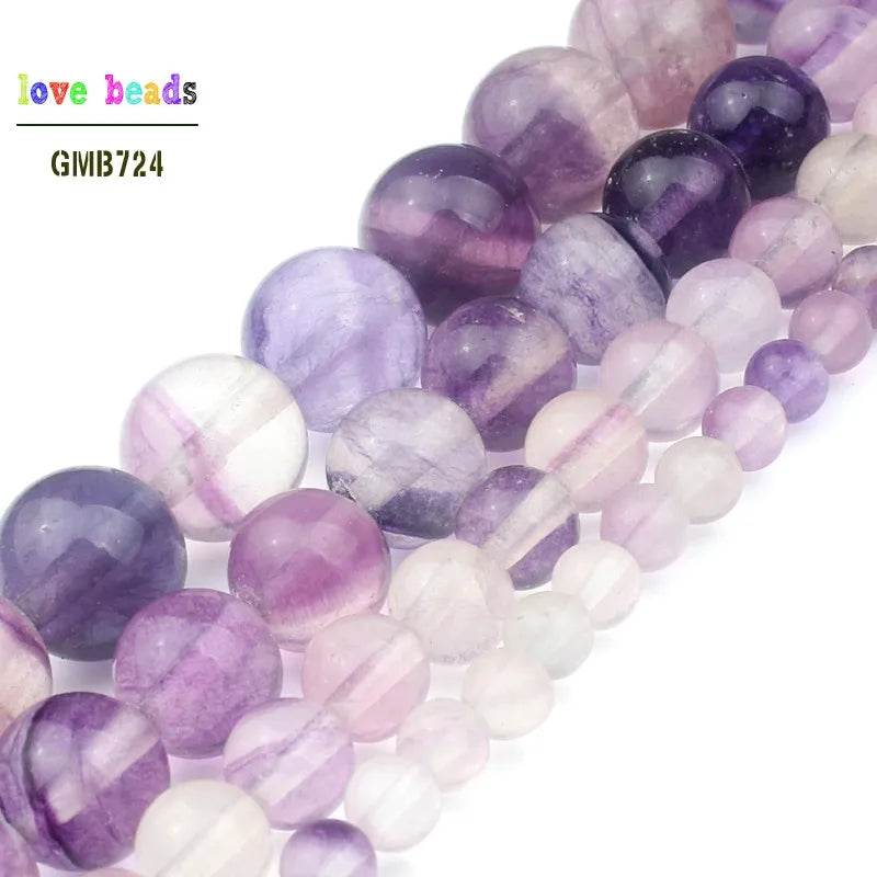 Purple Fluorite Stone Beads Round Loose Beads DIY Jewelry Making 15'' Strand