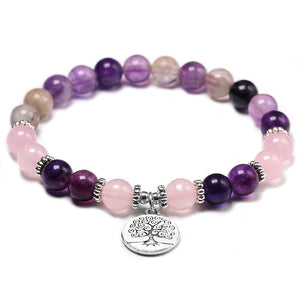 Purple Fluorite Yoga Bracelet Rose Quartz Chakra Jewelry
