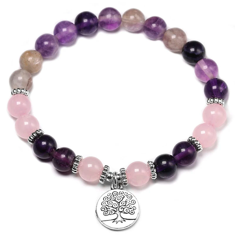 Purple Fluorite Yoga Bracelet Rose Quartz Chakra Jewelry