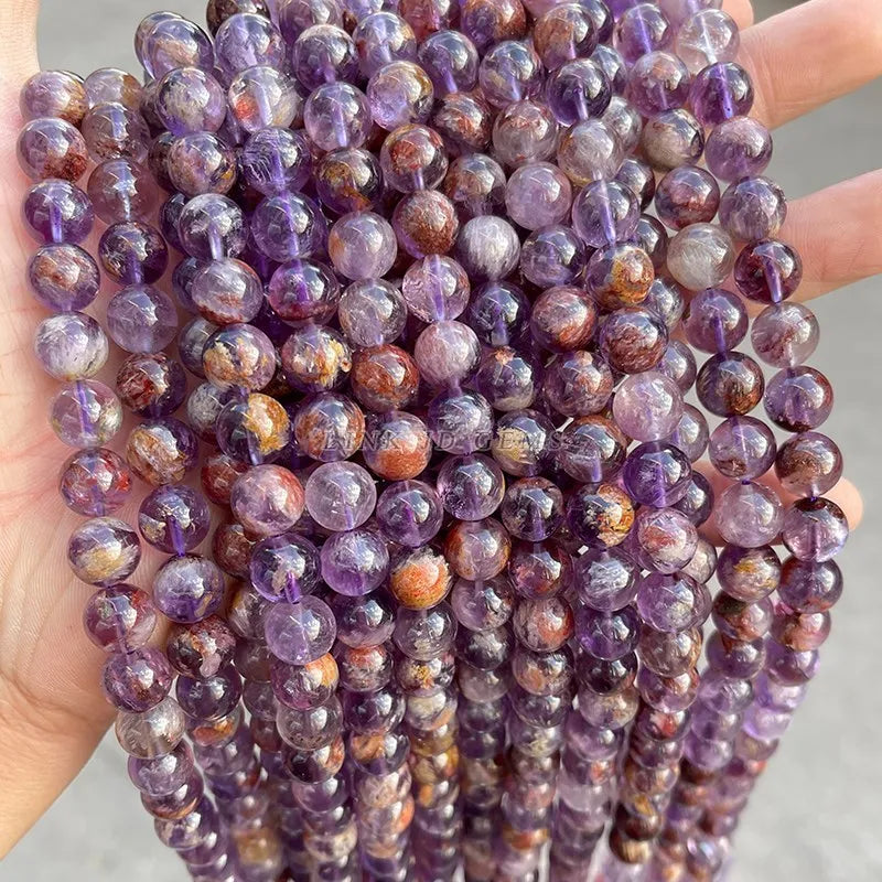 Purple Ghost Quartz Beads Round Smooth Amethyst Crystal Beads