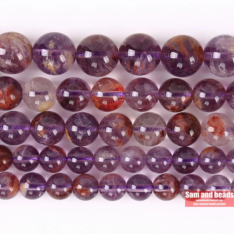 Purple Ghost Quartz Crystals Round Beads 15'' Pick Size 6/8/10/12mm