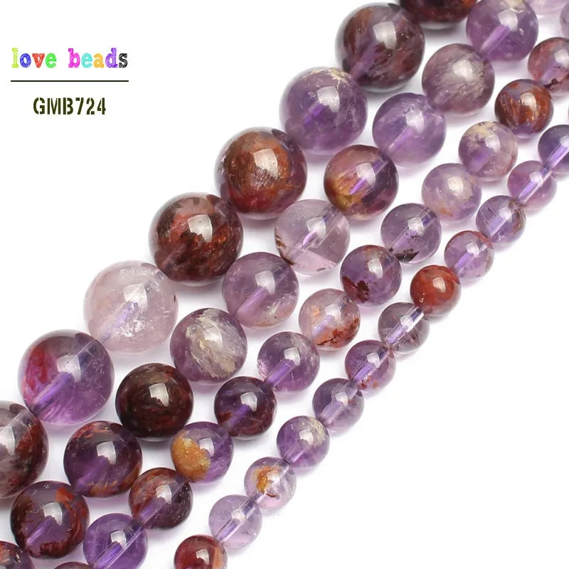 Purple Ghost Quartz Round Beads 15in Strand for Jewelry Making