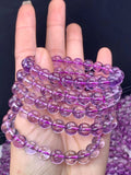 Lavender Amethyst Quartz Crystal Bracelet 8.5mm Round Beads Woman Men