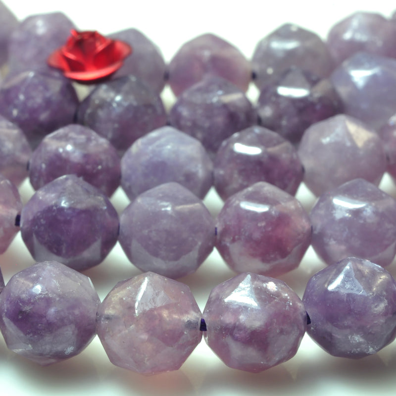 Purple Lepidolite Diamond Faceted Round Loose Beads Gemstone Bracelet Necklace