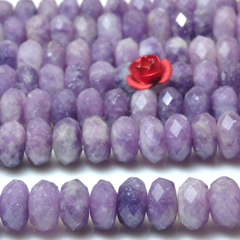 Natural Purple Lepidolite Faceted Rondelle Beads Loose Gemstones