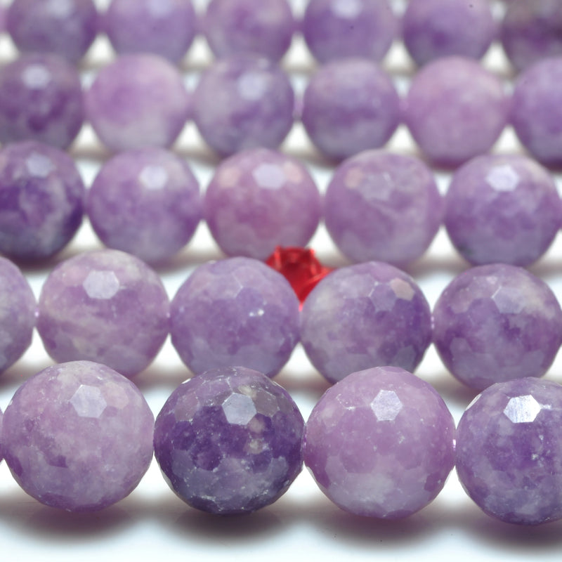 Natural Purple Lepidolite Faceted Round Loose Beads Gemstone