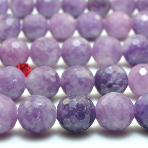 Natural Purple Lepidolite Faceted Round Loose Beads Gemstone