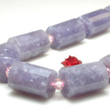 Natural Purple Lepidolite Faceted Tube Loose Beads Gemstone