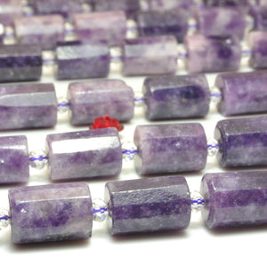 Natural Purple Lepidolite Faceted Tube Loose Beads Gemstone Bracelet Necklace