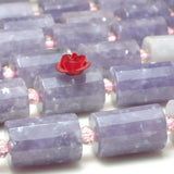 Natural Purple Lepidolite Faceted Tube Loose Beads Gemstone