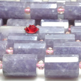 Natural Purple Lepidolite Faceted Tube Loose Beads Gemstone