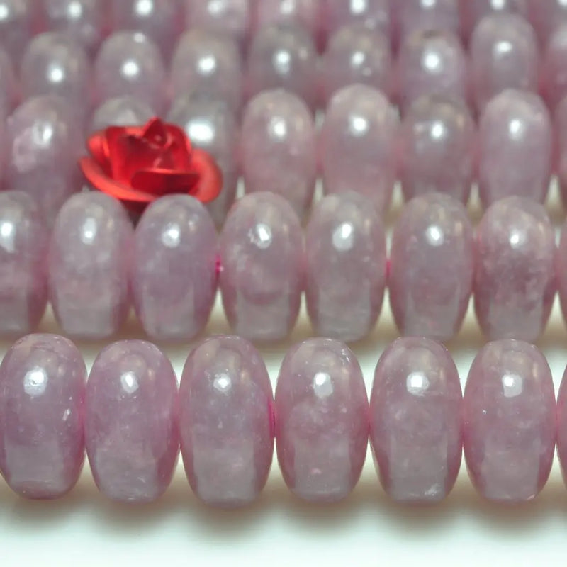 Natural Purple Lepidolite Smooth Rondelle Loose Beads Gemstone