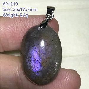Labradorite Pendant Jewelry Natural Purple Light Silver Crystal 25x17mm