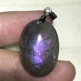 Labradorite Pendant Jewelry Natural Purple Light Silver Crystal 25x17mm
