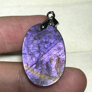 Labradorite Pendant Jewelry Natural Purple Light Silver Crystal 25x17mm