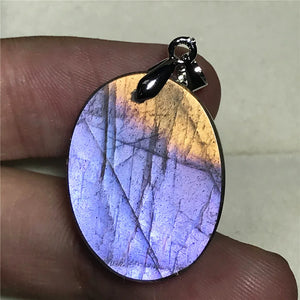 Labradorite Pendant Jewelry Natural Purple Light Healing Gift Crystal 24x18x8mm