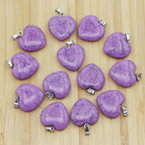 Purple Pine Stone Heart Necklace Pendant Healing Charm Jewelry