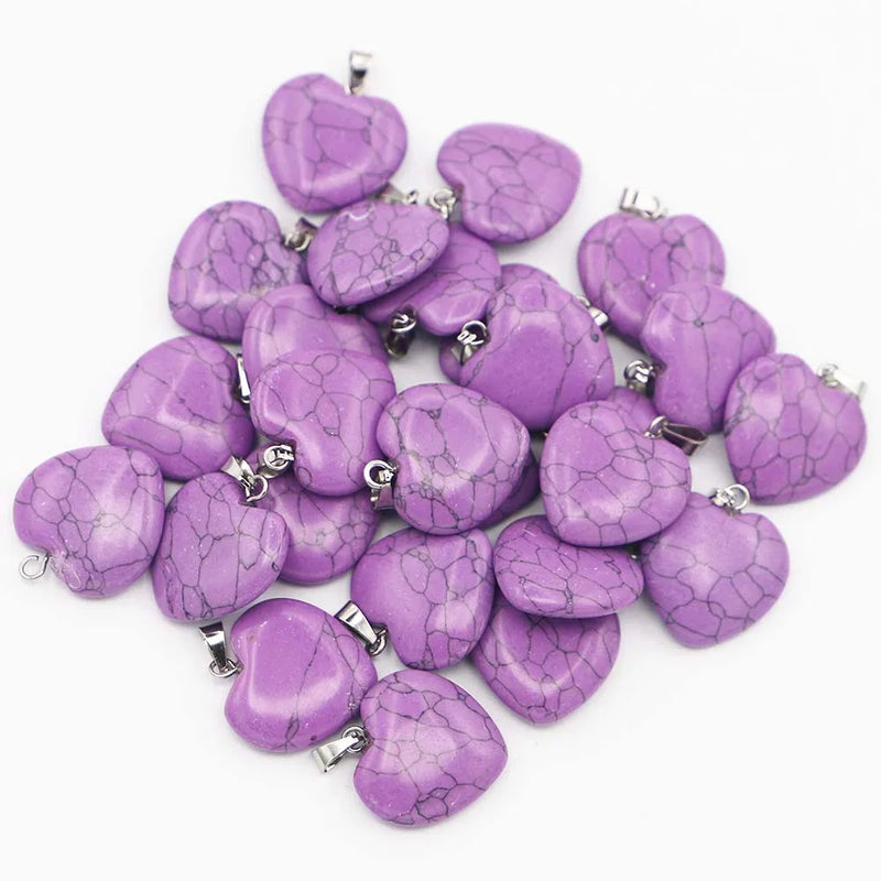 Purple Pine Stone Heart Necklace Pendant Healing Charm Jewelry