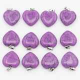 Purple Pine Stone Heart Necklace Pendant Healing Charm Jewelry