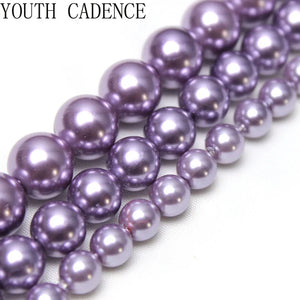 Purple Shell Pearl Round Spacer Beads for Jewelry Making 15''