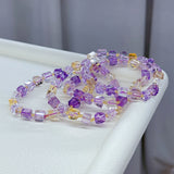 Ametrine Clear Cube Beads Bracelet 8x8mm Purple Yellow Crystal