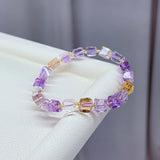 Ametrine Clear Cube Beads Bracelet 8x8mm Purple Yellow Crystal