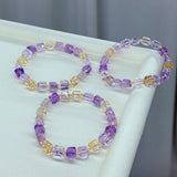 Ametrine Clear Cube Beads Bracelet 8x8mm Purple Yellow Crystal