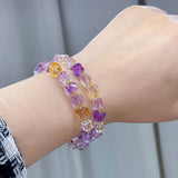 Ametrine Clear Cube Beads Bracelet 8x8mm Purple Yellow Crystal