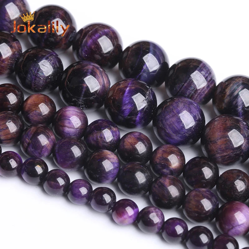 Purple Yellow Tiger Eye Stone Beads Round Loose Spacer Beads 6-12mm