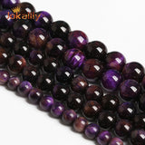 Purple Yellow Tiger Eye Stone Beads Round Loose Spacer Beads 6-12mm