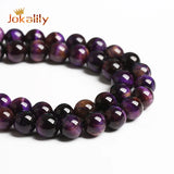 Purple Yellow Tiger Eye Stone Beads Round Loose Spacer Beads 6-12mm