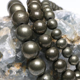 Pyrite Round Beads Stretch Bracelet 6-10mm