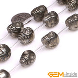 Pyrite Carved Skull Beads DIY Jewelry Making 15-Inch Strand