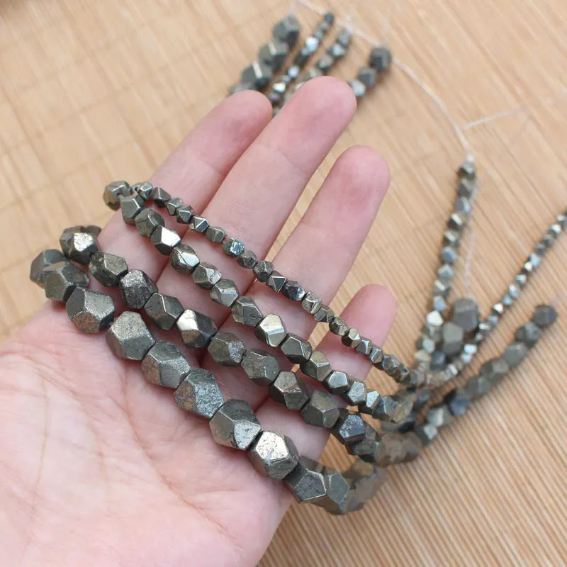 Natural Pyrite Faceted Freeform Loose Beads 15 inch Strand DIY Jewelry Making