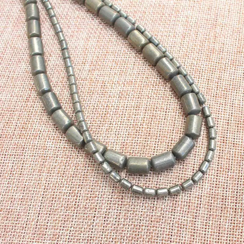 Natural Pyrite Column Beads 15in Strand DIY Jewelry Making