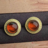 Natural Pyrope 18k Plated Stud Earrings Round Shape Orange Garnet