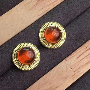 Natural Pyrope 18k Plated Stud Earrings Round Shape Orange Garnet