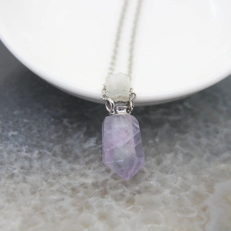 Quartz Amethysts/Citrines Hexagon Points Perfume Bottle Pendant
