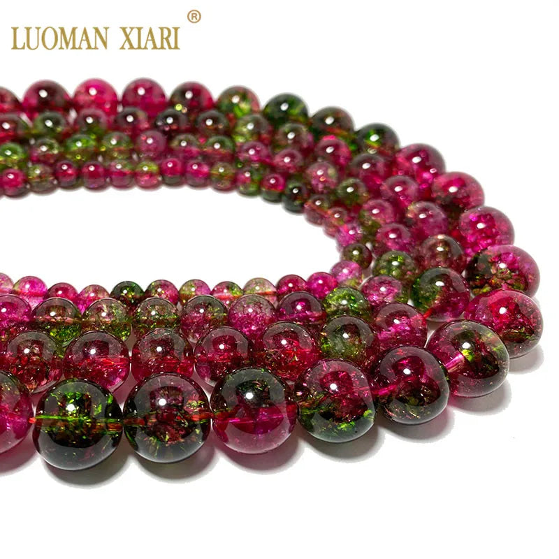 Natural Quartz Crack Watermelon Red Crystal Loose Round Stone Beads